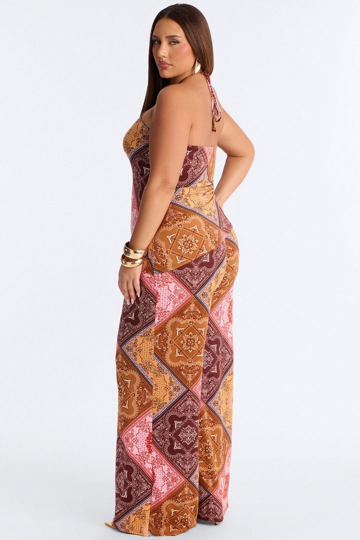 Heather Bandana Print Halter Pant Set - Pink/combo