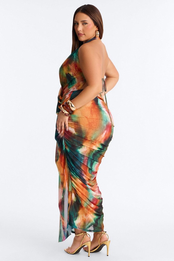 Beach Bombshell Draped Mesh Maxi Dress - Multi Color