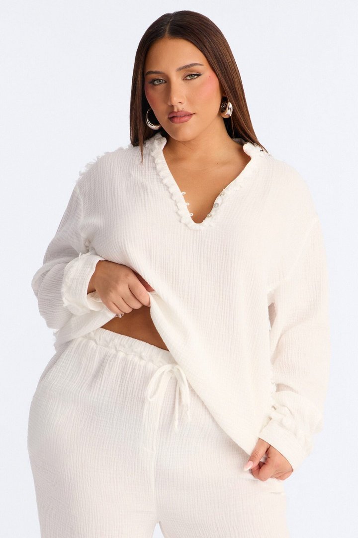 Isabella Gauze Wide Leg Pant Set - White