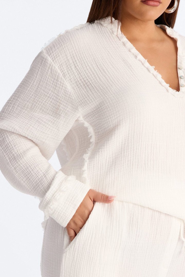 Isabella Gauze Wide Leg Pant Set - White