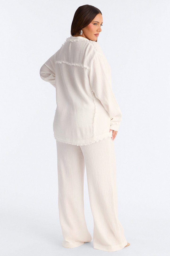 Isabella Gauze Wide Leg Pant Set - White
