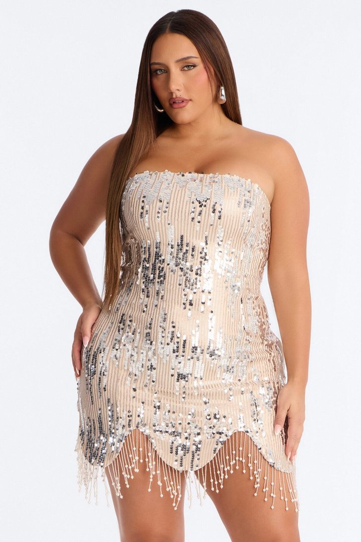 It Girl Evening Strapless Sequin Mini Dress - Silver/Combo