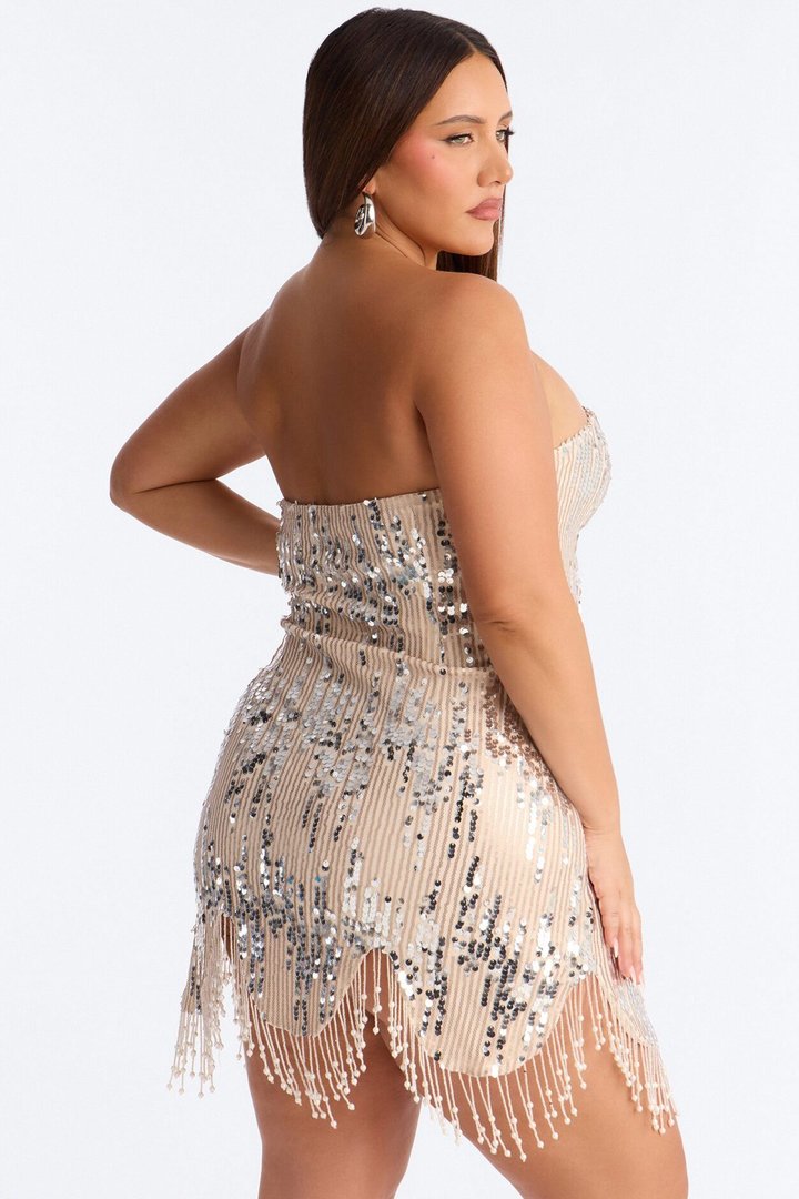 It Girl Evening Strapless Sequin Mini Dress - Silver/Combo