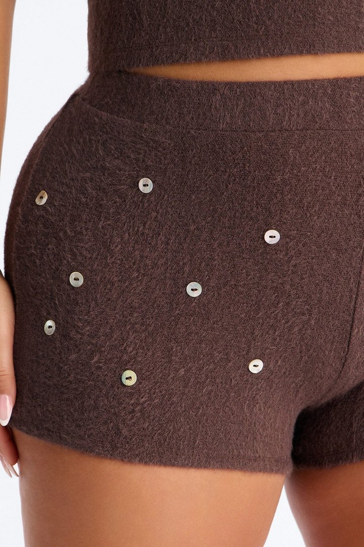Seashell Fuzzy Low Rise Micro Short - Chocolate