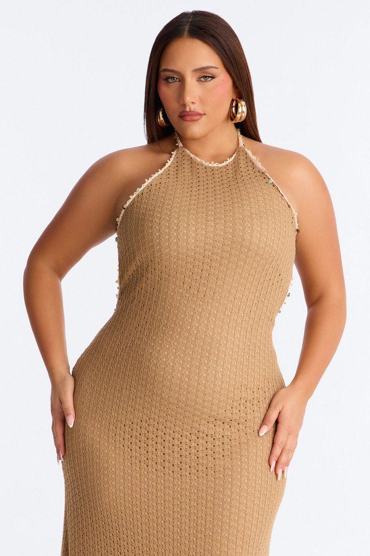 Remi Backless Crochet Maxi Dress - Mocha