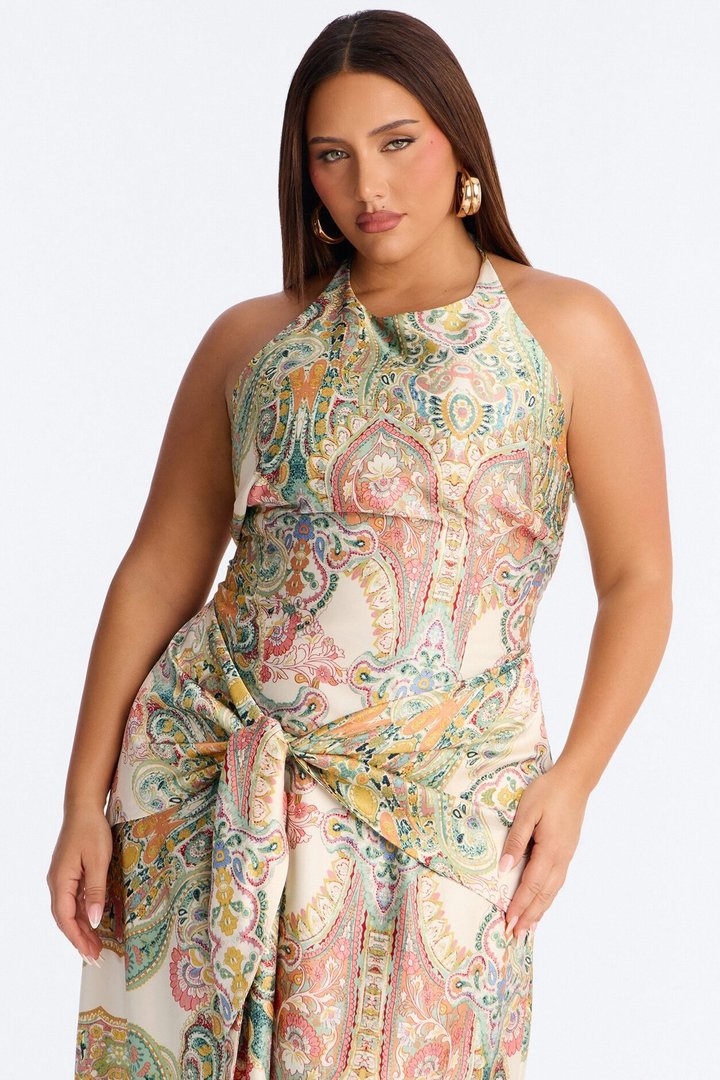 Imani Satin Midi Dress - Green/combo