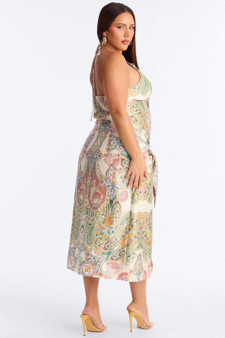 Imani Satin Midi Dress - Green/combo