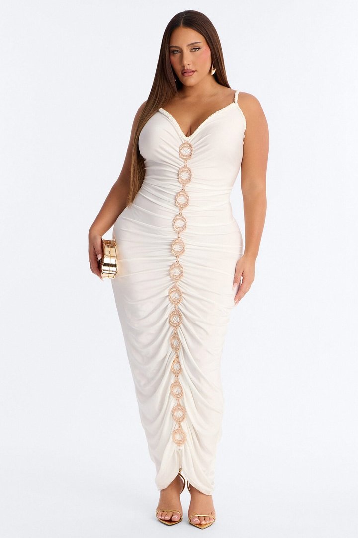 Giselle Ruched Maxi Dress - White