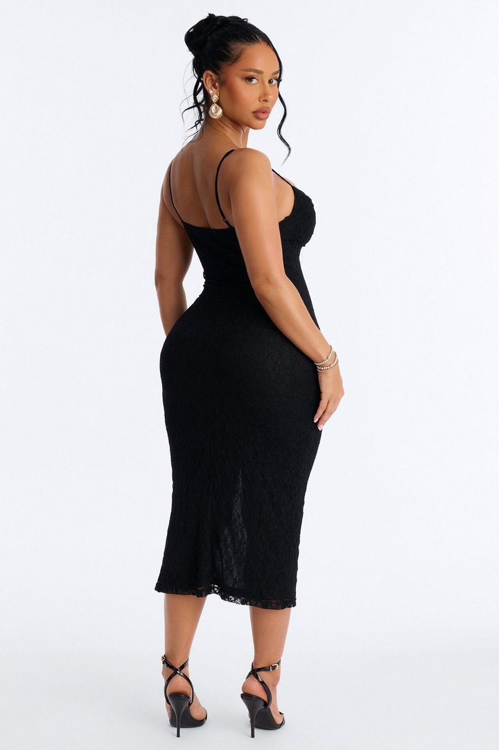 Raeanne Lace Midi Dress - Black