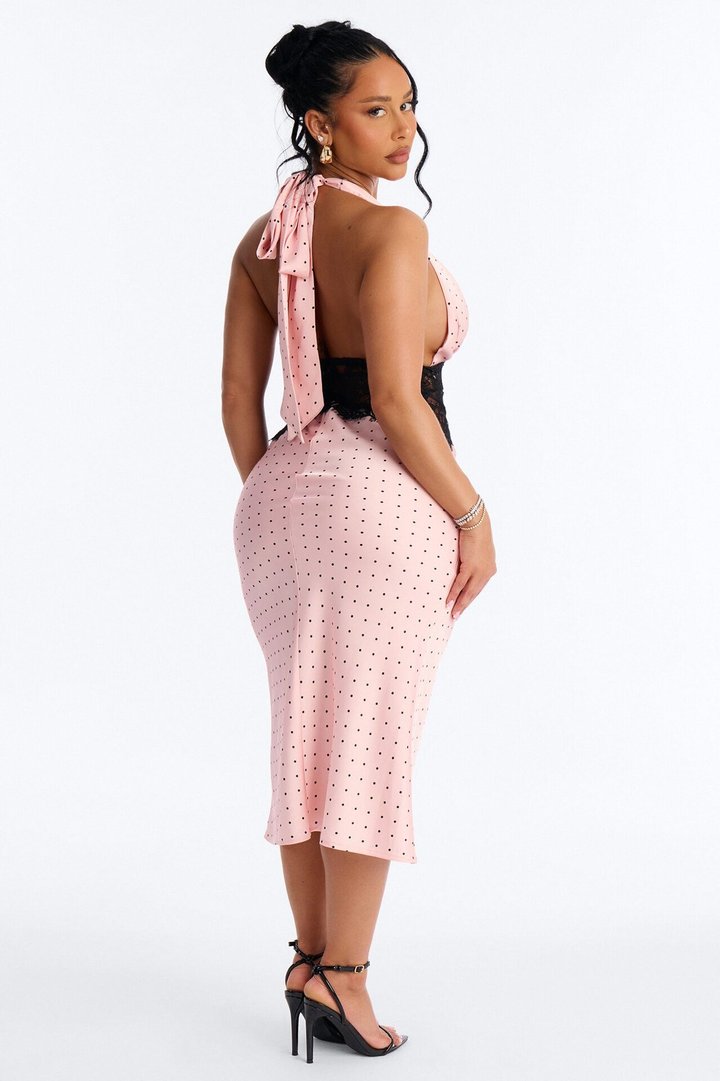 Jessica Polka Dot Lace Satin Midi Dress - Pink/combo