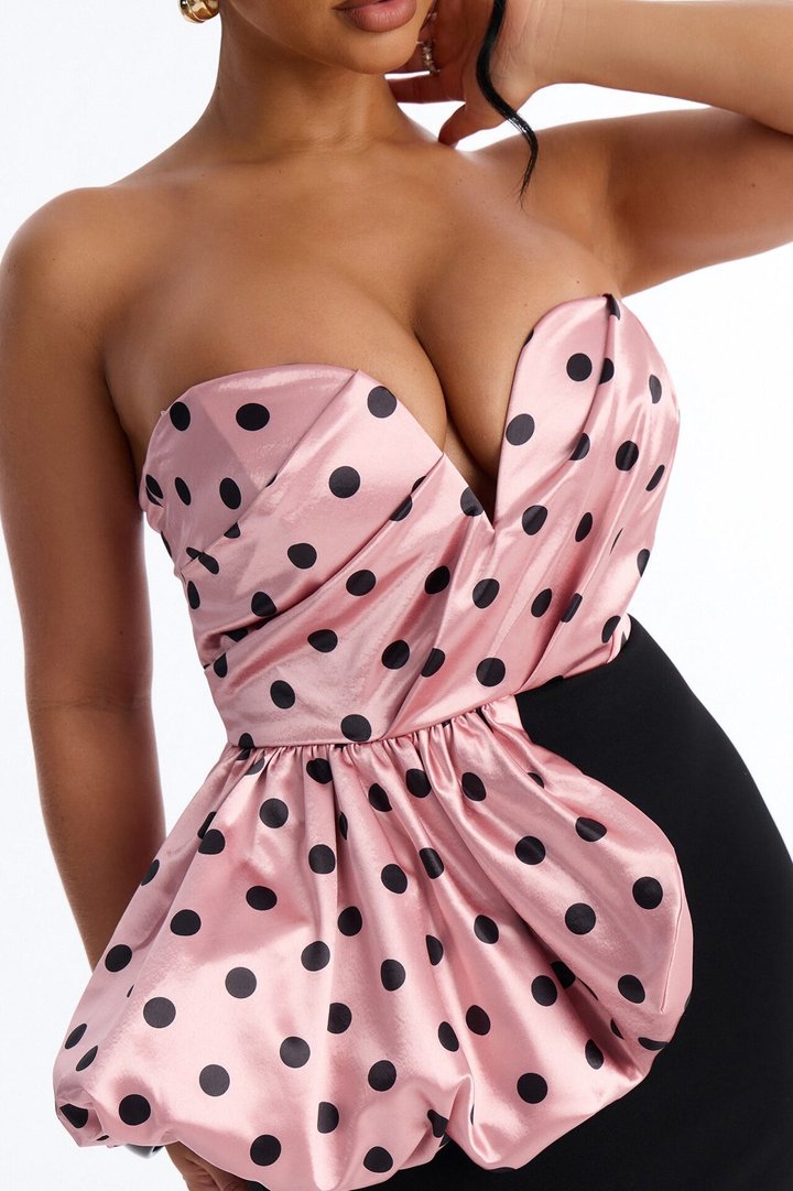 No Competition Polka Dot Satin Midi Dress - Pink/combo