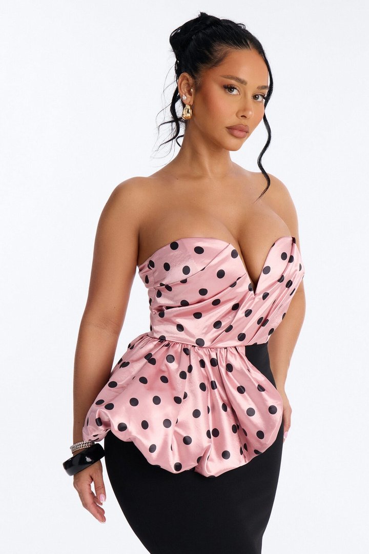No Competition Polka Dot Satin Midi Dress - Pink/combo