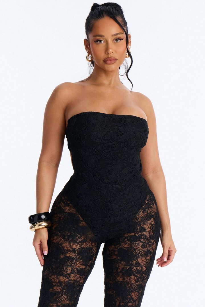 Natalia Lace Backless Flare Jumpsuit - Black