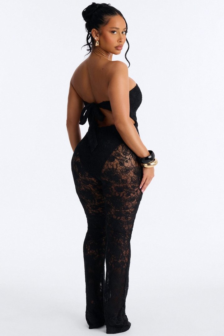 Natalia Lace Backless Flare Jumpsuit - Black