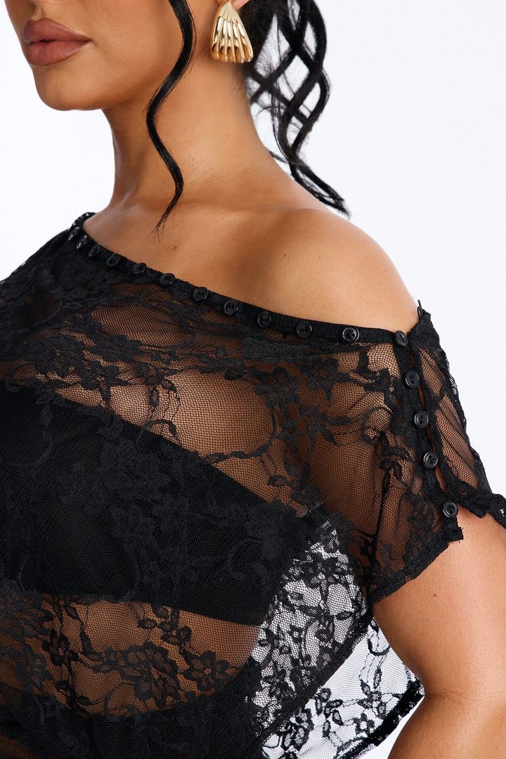 Olivia Off Shoulder Sheer Lace Top - Black