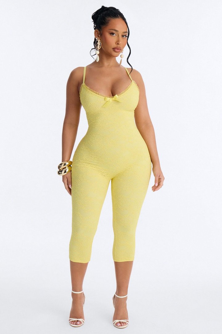 Sabrina Lace Capri Jumpsuit - Butter Yellow