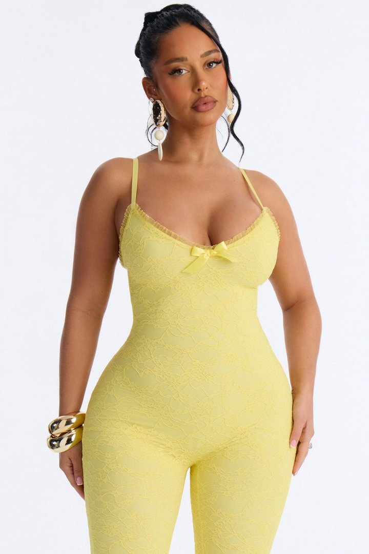 Sabrina Lace Capri Jumpsuit - Butter Yellow