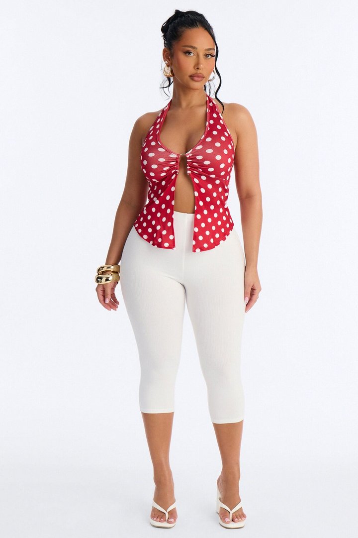 Penelope Polka Dot Flyaway Halter Top - Red/combo
