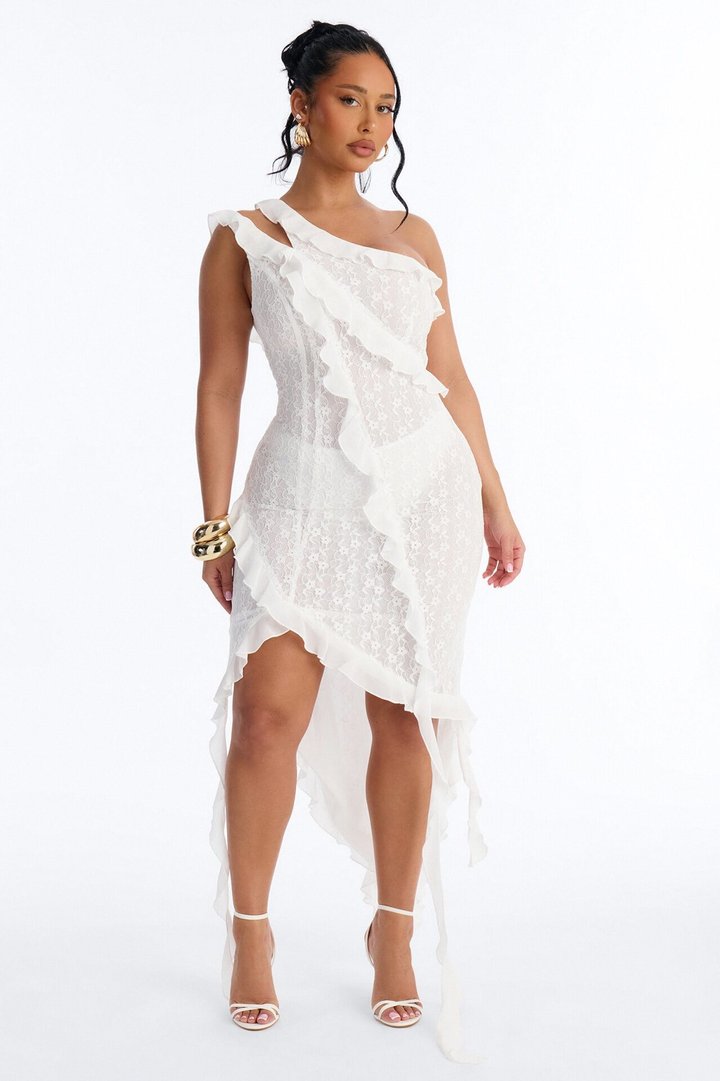 Feed My Ego Lace Midi Dress - White