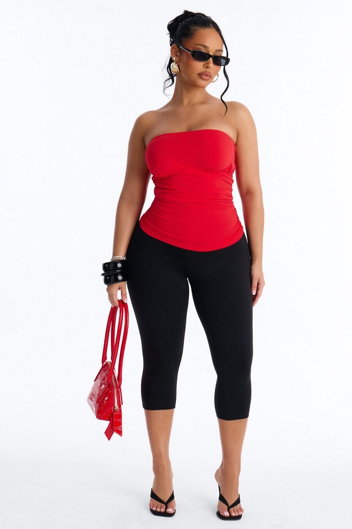 Brianna Ruched Tube Top - Red
