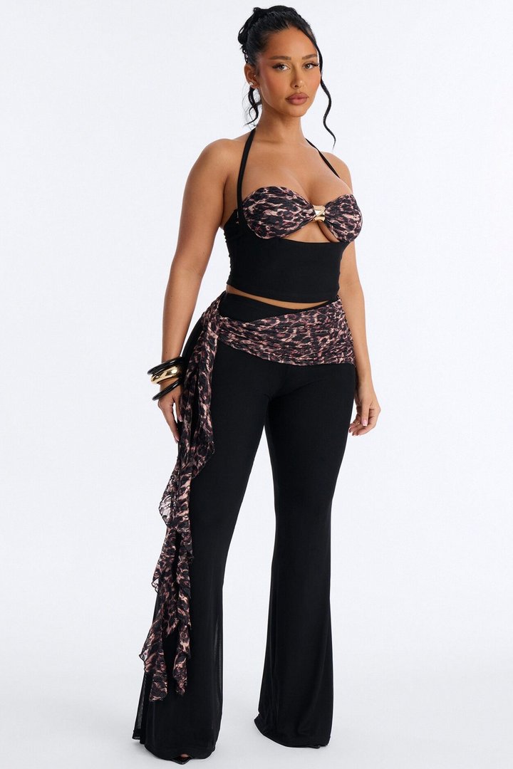 Wildly Tempting Halter Leopard Pant Set - Black/combo