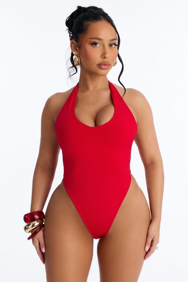 Dahlia Double Lined Bodysuit Skirt Set - Red