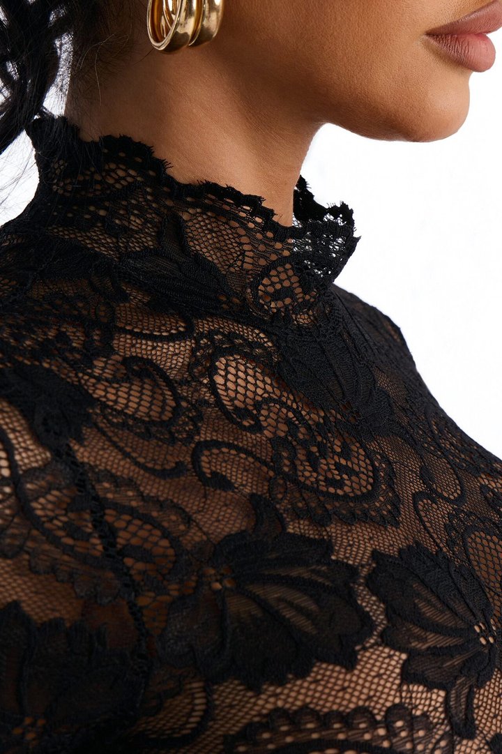 Leana Lace Sheer Micro Romper - Black