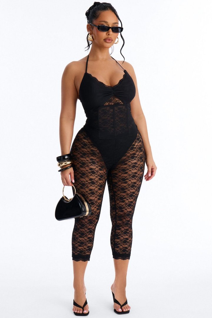 Gina Lace Capri Set - Black