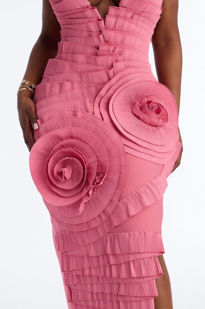 Rose Haze Bandage Maxi Dress - Pink