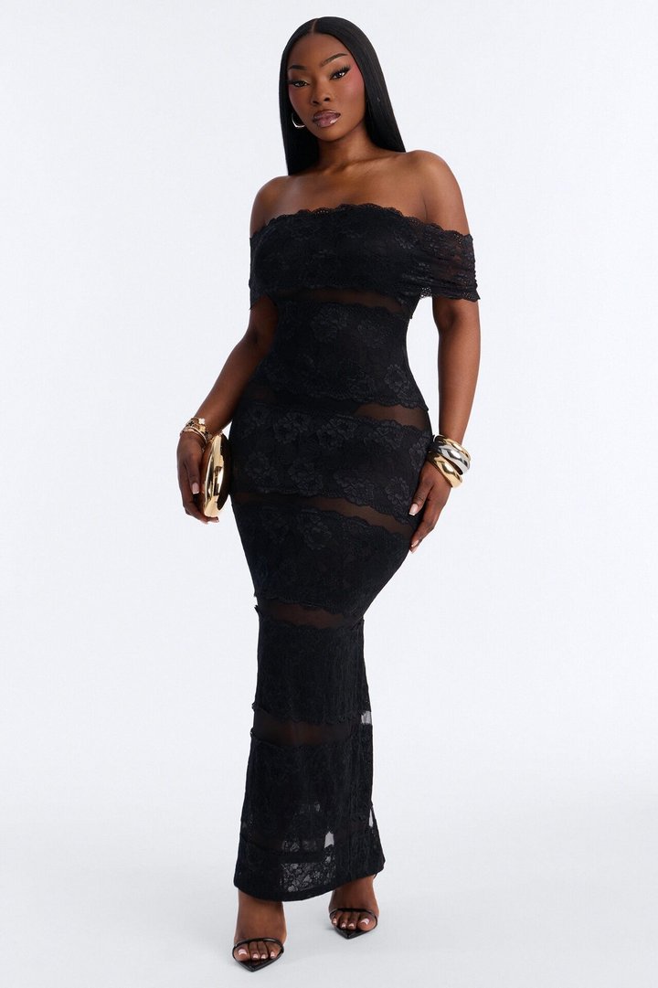 Body Language Sheer Lace Maxi Dress - Black