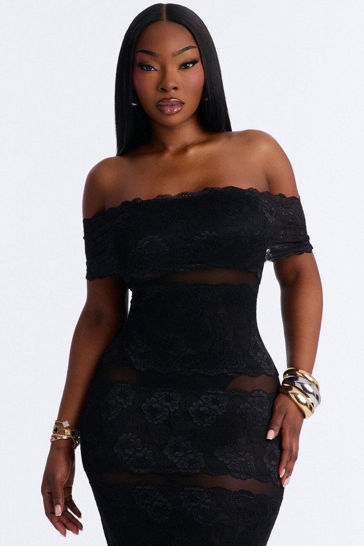 Body Language Sheer Lace Maxi Dress - Black