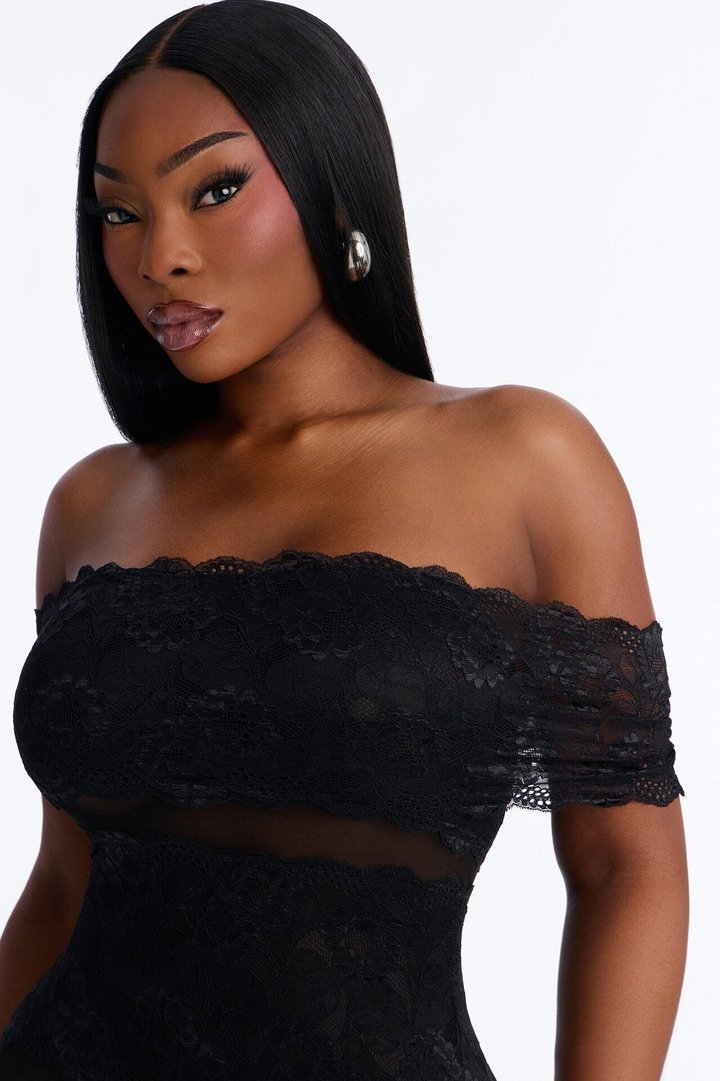 Body Language Sheer Lace Maxi Dress - Black