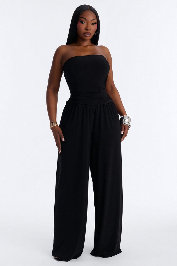 Cierra Ruched Strapless Jumpsuit - Black