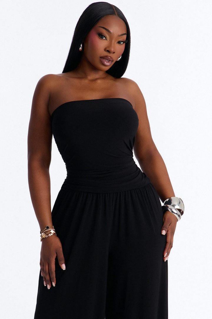 Cierra Ruched Strapless Jumpsuit - Black