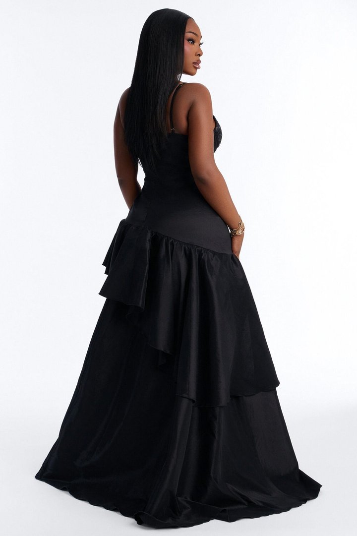 Blurred Memories Embellished Maxi Gown - Black