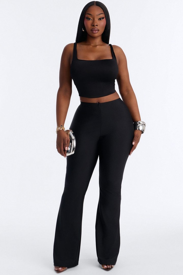 Tricot Mid Rise Flare Pant - Black