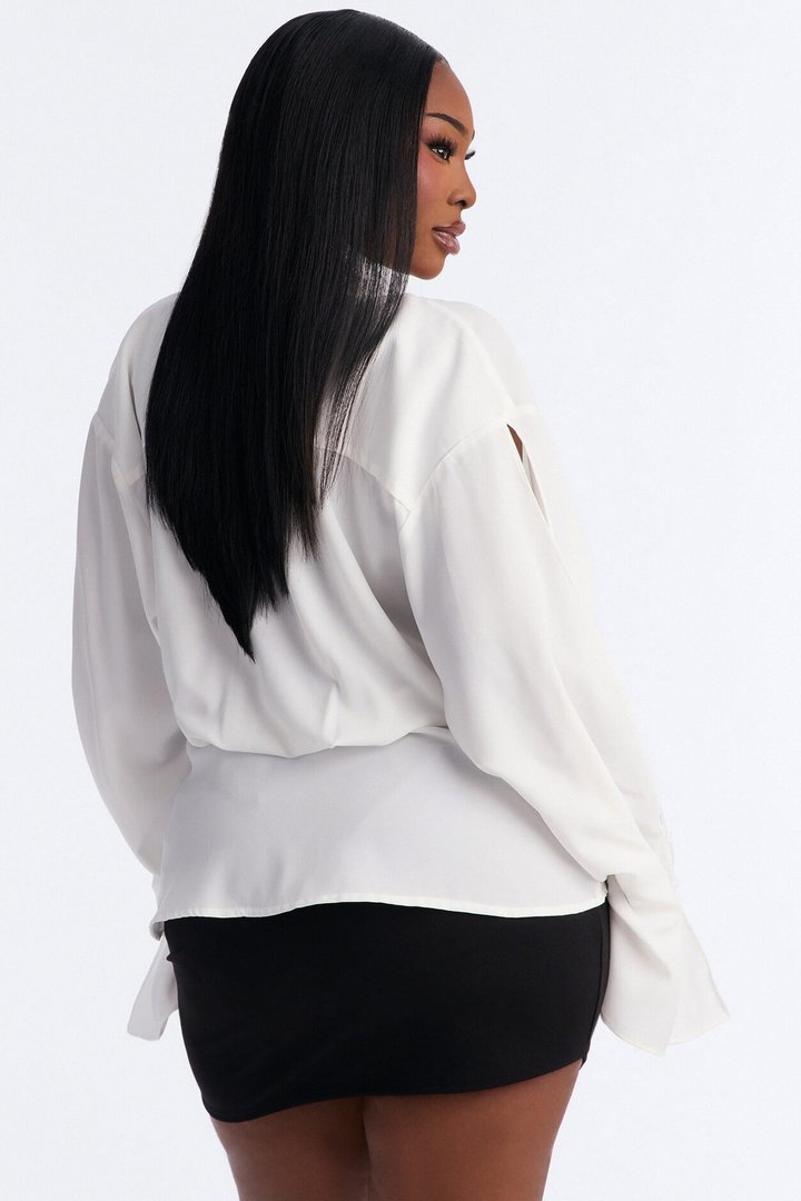 Just Like That Ruched V Neck Chiffon Blouse - White