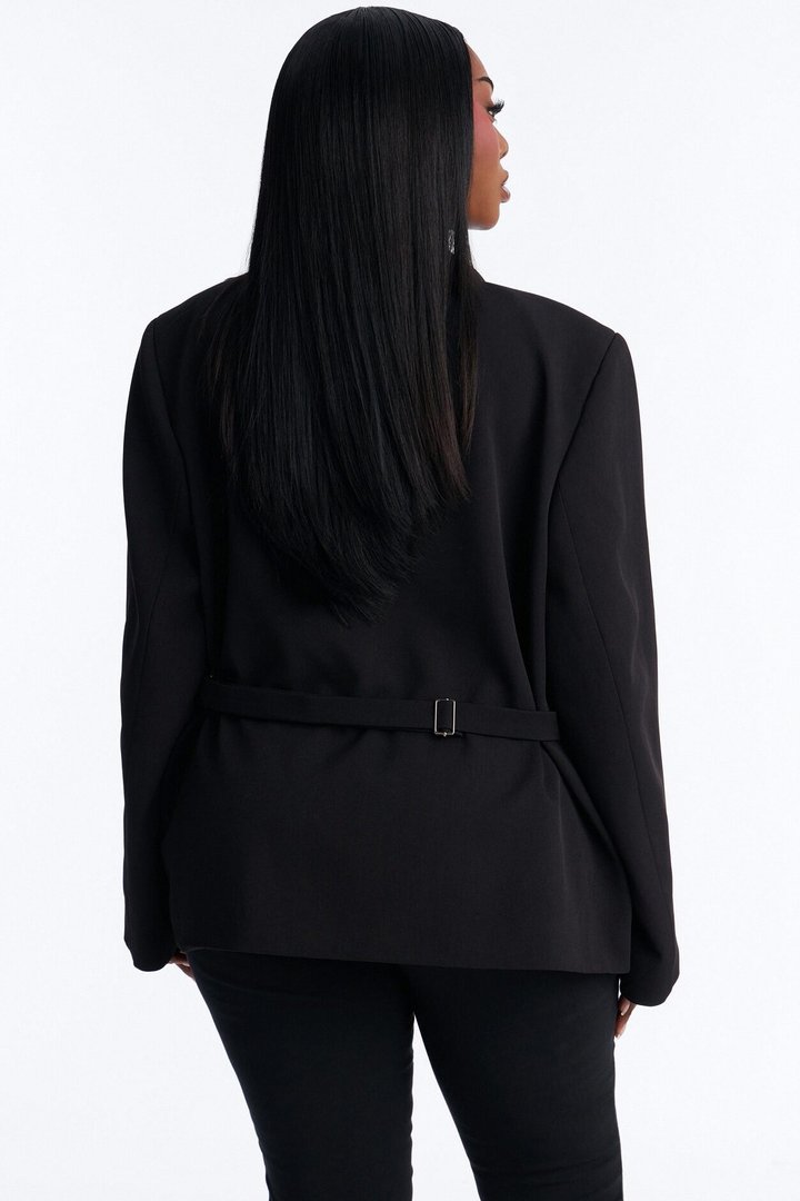 Always Elevated Adjustable Belted Blazer - Black