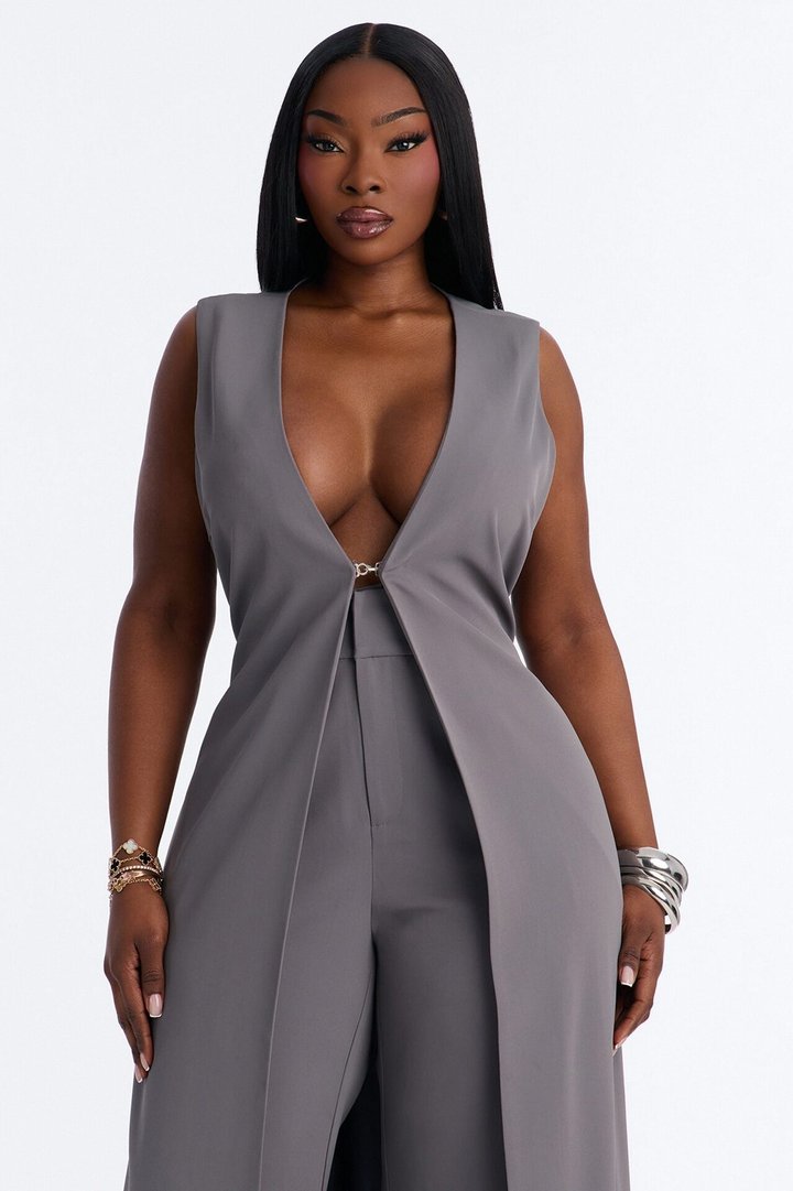Olivia Long Vest Pant Set - Grey