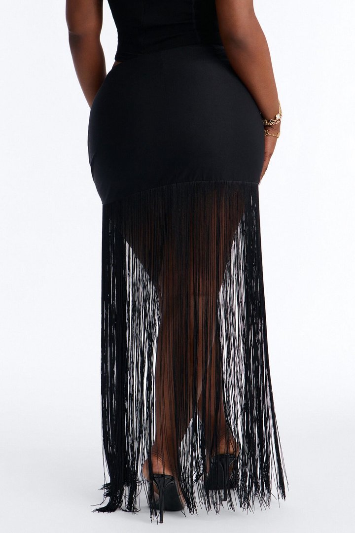 Kendell Fringe Trim Maxi Skirt - Black