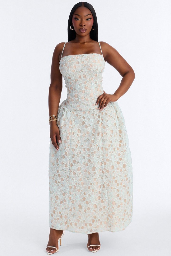 Lace Meadow Midi Dress - Light Blue