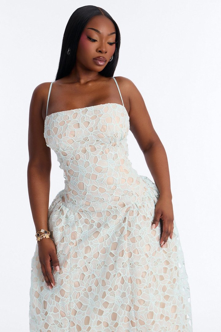 Lace Meadow Midi Dress - Light Blue