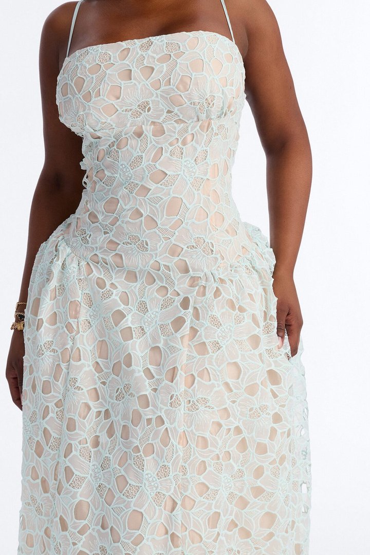 Lace Meadow Midi Dress - Light Blue