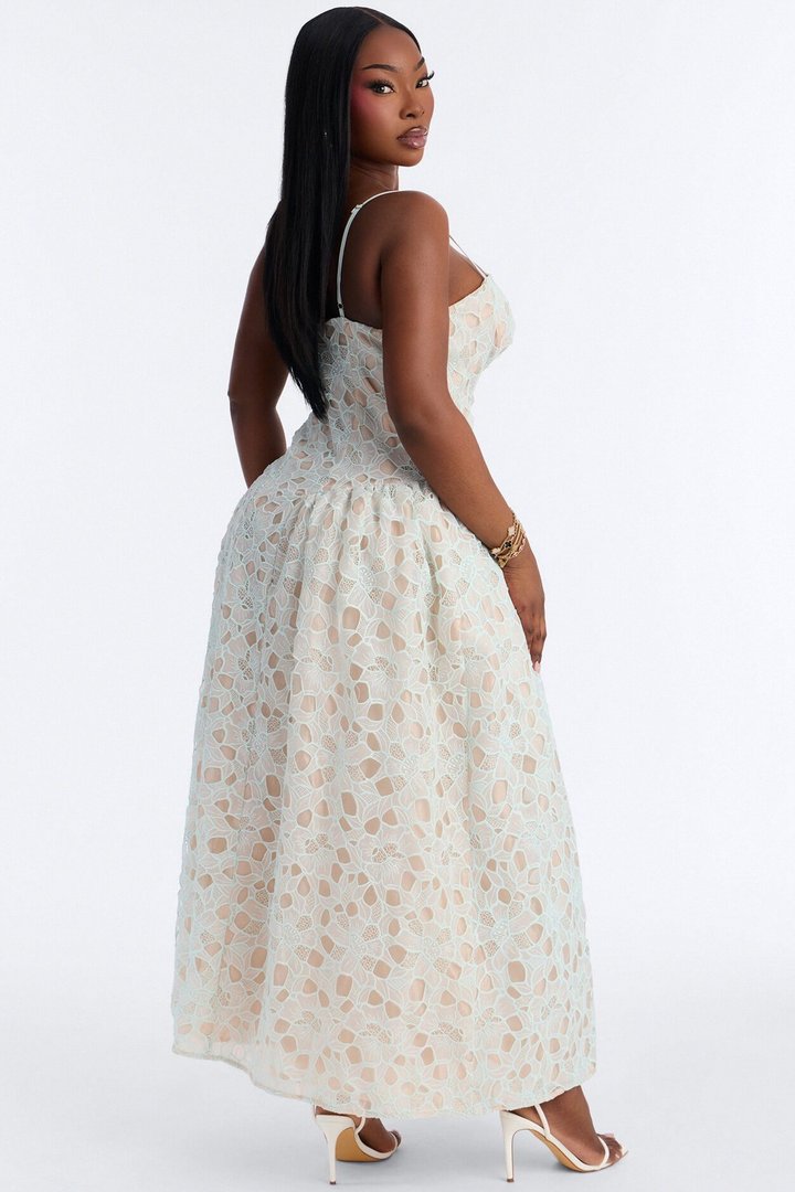 Lace Meadow Midi Dress - Light Blue