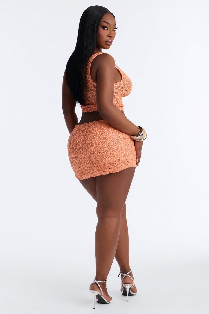 Sunsets And Mimosas Sequin Crochet Mini Skirt - Tangerine