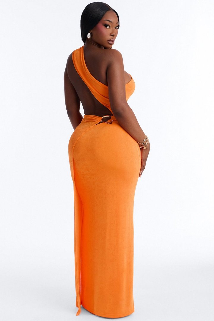 Annora One Shoulder Maxi Dress - Orange
