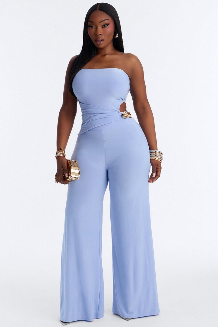Anika Cut Out Strapless Jumpsuit - Blue