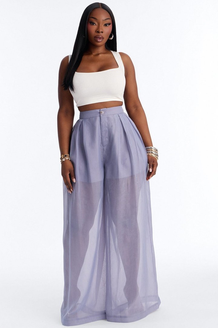 Hollie Wide Leg Organza Pant - Slate Grey