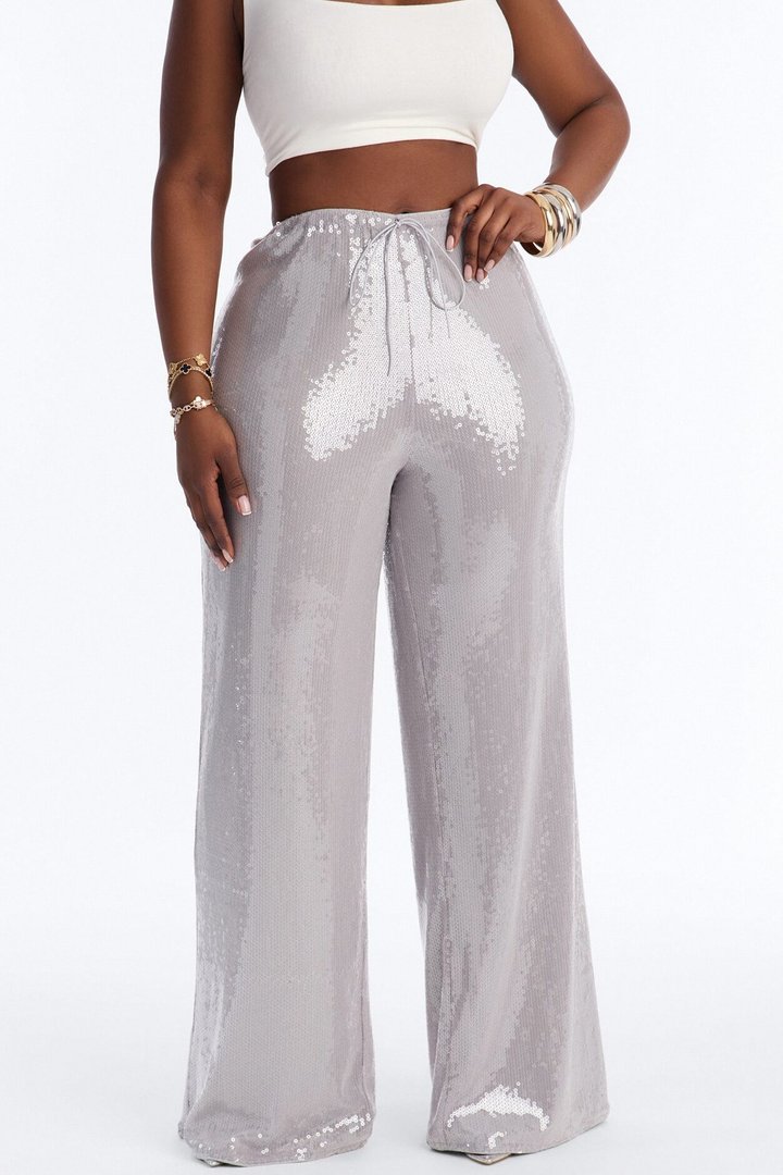 Glow Time Sequin Embellished Pants - Grey