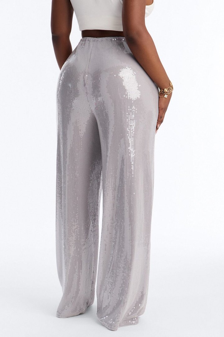 Glow Time Sequin Embellished Pants - Grey